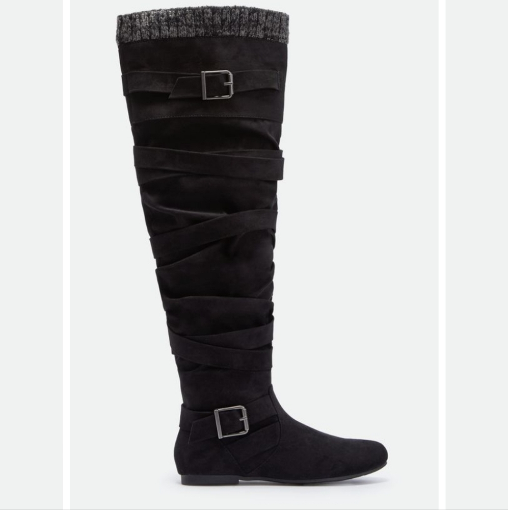 JustFab Jentry Black Over-the-Knee Boots with Buckle Detail - Picture 9 of 9